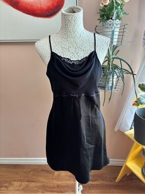 Vintage Black Satin Cowl Neck Babydoll Slip Dress/Nightie